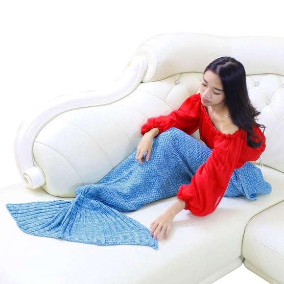 Accessories - NEW Mermaid Tail Blanket Knit Crochet Blanket blue